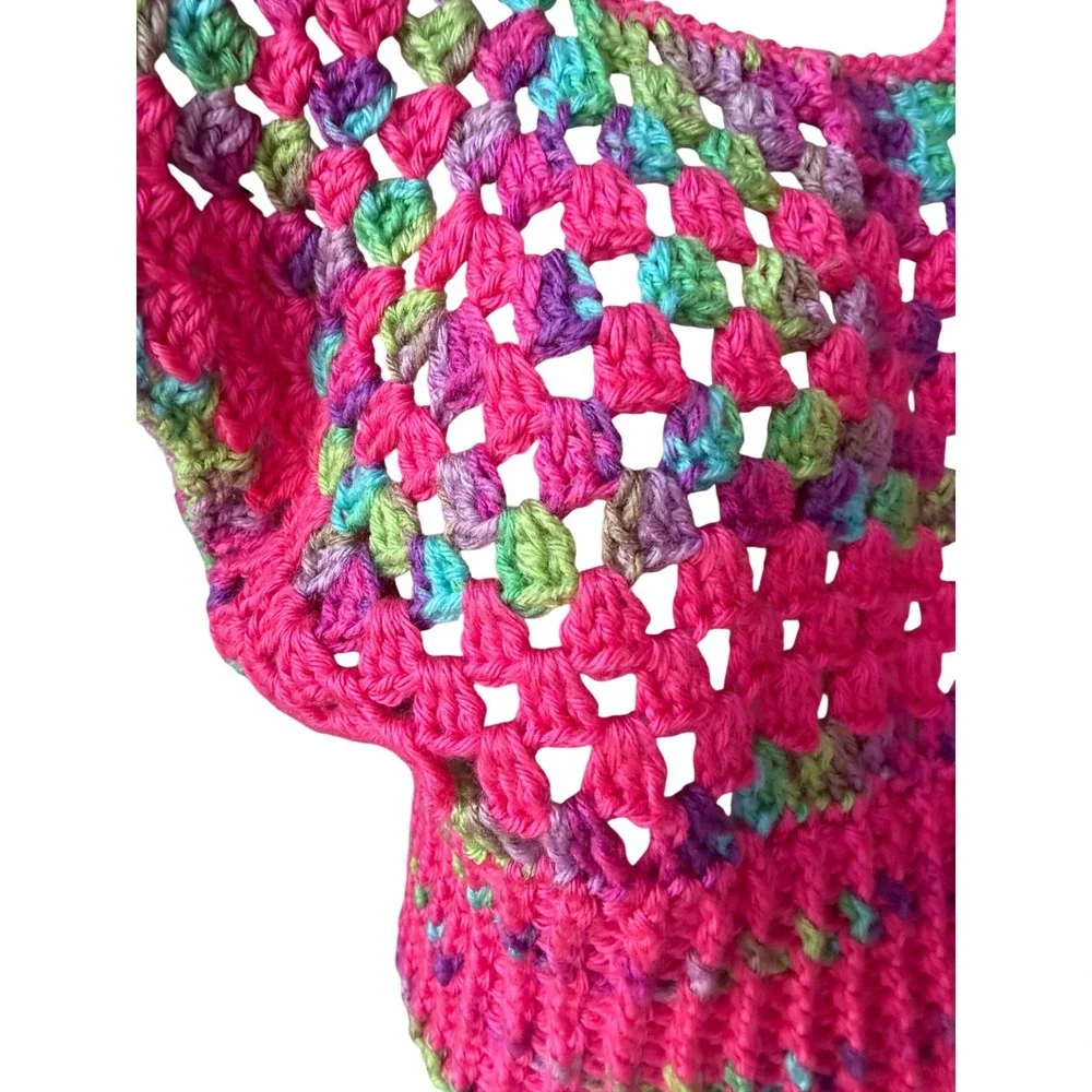 Handmade Bright Pink Multicolor Crochet Crop Top